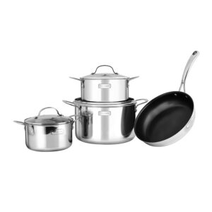 Bộ nồi chảo inox cao cấp 3 lớp đáy liền Trimax 4 chiếc size 18cm, 20cm, 26cm và chảo 26cm -1
